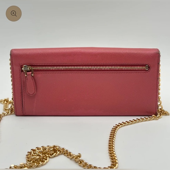 Prada Pink Saffiano Long Wallet with Generic Gold Crossbody Chain - Picture 5 of 16